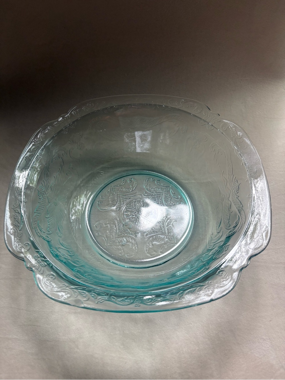 Vintage Indiana Glass Recollections Madrid Teal Green Serving Bowl